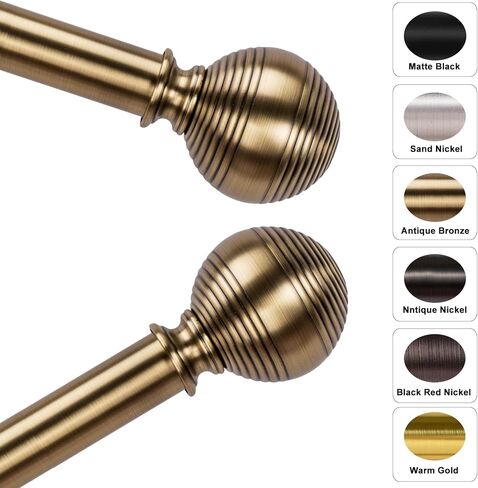 Brass Curtain Rods for Windows 18 to 144 inch, 1 Inch Adjustable Curtain Rod, Heavy Duty Window Curtains Rod for Bedroom Living Room, Modern Decorative Drapery Rods Orb Finials in Saudi Arabia