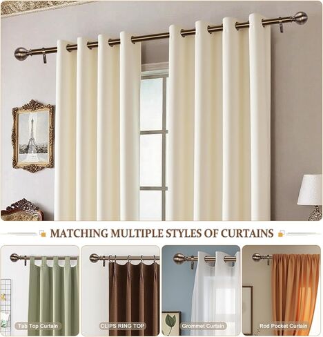 Brass Curtain Rods for Windows 18 to 144 inch, 1 Inch Adjustable Curtain Rod, Heavy Duty Window Curtains Rod for Bedroom Living Room, Modern Decorative Drapery Rods Orb Finials in Saudi Arabia