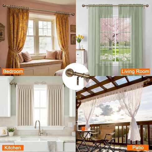 Brass Curtain Rods for Windows 18 to 144 inch, 1 Inch Adjustable Curtain Rod, Heavy Duty Window Curtains Rod for Bedroom Living Room, Modern Decorative Drapery Rods Orb Finials in Saudi Arabia