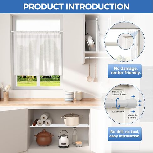 قضيب ستارة شد زنبركي قضيب شد قصير للنافذة والمطبخ (أبيض، 23 بوصة - 37 بوصة - قطعتان) in Kuwait