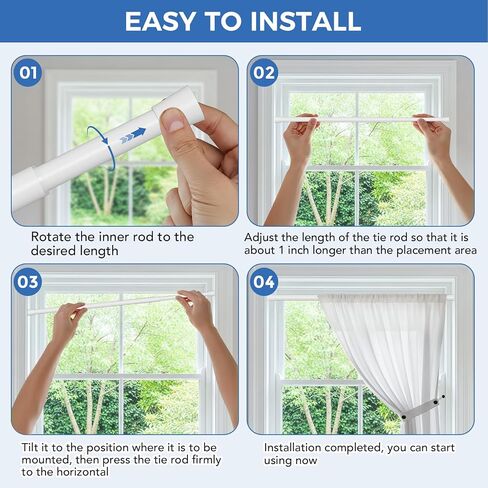 قضيب ستارة شد زنبركي قضيب شد قصير للنافذة والمطبخ (أبيض، 23 بوصة - 37 بوصة - قطعتان) in Kuwait