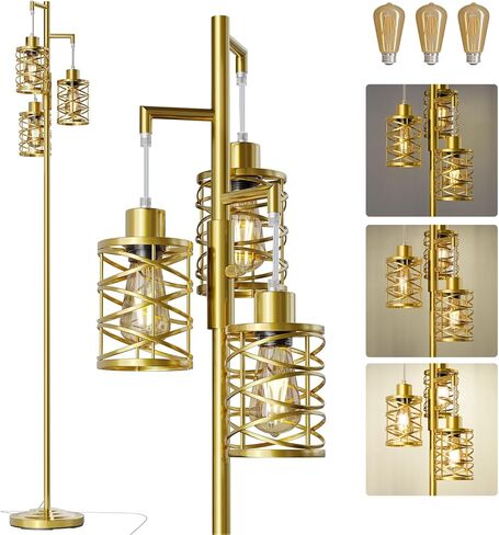 مصباح أرضي صناعي مقاس 70 بوصة من Oneach، مصباح قائم قابل للتعتيم بدون خطوات مع 3 لمبات، مصباح شجرة قائم في زاوية المزرعة لغرفة المعيشة، مصابيح طويلة لغرفة النوم، المكتب، غرفة الدراسة، غرفة الطعام، أسود in Kuwait