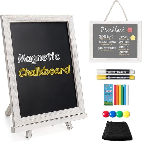SELEAD Small Magnetic Chalkboard Words Sign Board - 10x12 Inch Tabletop/Hanging Vintage White Solid Wood Frame Chalk Board with Stand, Message Menu Board for Cafe, Business, Wedding in Kuwait