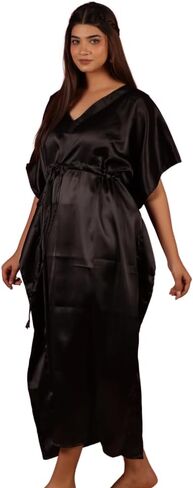 Satin Kimono Robe for Women, Bohemian Floral Print Long Bathrobe with Belt Nightwear Gown -Free Size in Saudi Arabia