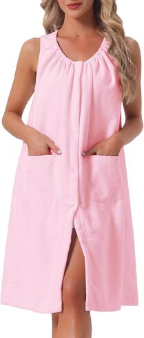 cheibear Womens Shower Towel Wrap Dress Snaps Wearable Straps Bathrobe Spa Cover Up Terry Bath Robe with Pockets S-XXL in Saudi Arabia