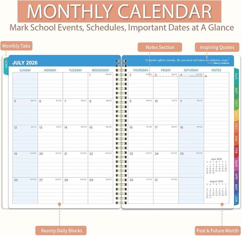 Teacher Planner 2026-2027 - Academic Planner Teacher Lesson Planner 2026-2027, July 2026 - June 2027, 8.5" x 11", Lesson Plan Book, Weekly & Monthly Lesson Calendar with with Colorful Laminated Tabs, Quotes, Inner Pocket in Saudi Arabia