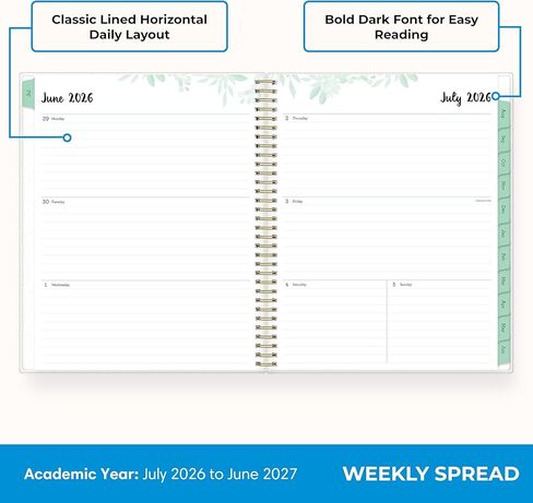 بلو سكاي 2026-2027 تقويم مخطط العام الأكاديمي الأسبوعي والشهري، يوليو 2026 - يونيو 2027، 8.5 × 11 بوصة، غطاء مرن، سلكي، علامات تبويب مغلفة، جيب تخزين، لوريل in Kuwait