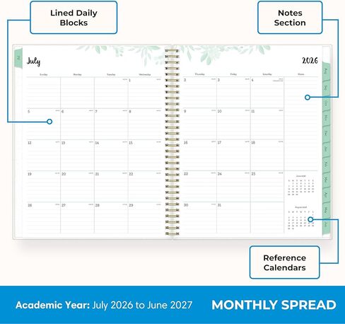 بلو سكاي 2026-2027 تقويم مخطط العام الأكاديمي الأسبوعي والشهري، يوليو 2026 - يونيو 2027، 8.5 × 11 بوصة، غطاء مرن، سلكي، علامات تبويب مغلفة، جيب تخزين، لوريل in Kuwait
