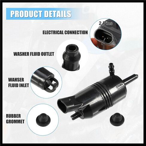 Windshield Washer Motor Pump with Grommet for Buick Regal - Pack of 1 Black Durable Material in Saudi Arabia