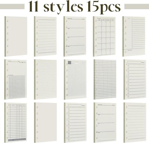 15 جهاز كمبيوتر شخصى A7 مخطط إدراجات A7 جدول أعمال إعادة ملء 6 فتحات 4.84 × 3.23 بوصة دفتر ورق حشو مثقوب للجيب لمجلة يومية وأسبوعية وشهرية غير مؤرخة قابلة لإعادة الملء in Kuwait