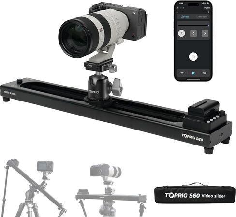 Accsoon Toprig S60 Motorized Camera Slider Camera Dolly Rail Slider Button/APP Control, Speed Adjust/Time-Lapse/120° Panoramic/Loop Mode, Compatible with Gopro DSLR Phone for Photography (24inch) in Saudi Arabia