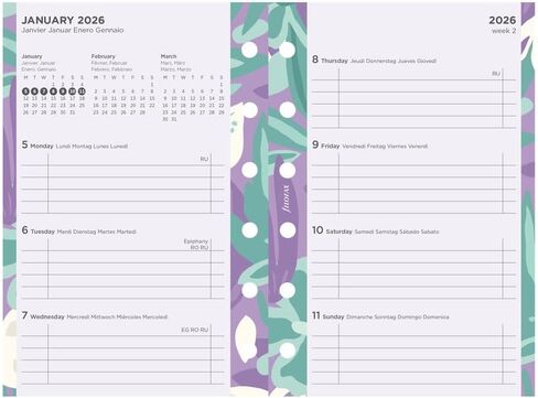 إعادة تعبئة مذكرات تقويم Filofax، حجم الجيب، عرض أسبوعي، حزمة مذكرات زهرية مصورة مع تصميم طباعة بأربعة ألوان، متعدد اللغات: خمس لغات، 2026 (C6321-26) in Saudi Arabia