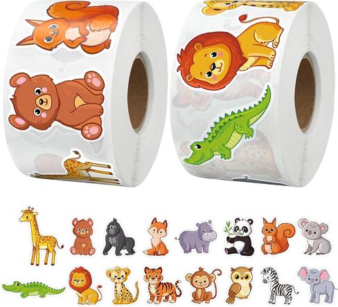 1200 Pcs Safari Animal Stickers Roll 1.5" Cartoon Jungle Animal Sticker Labels 16 Designs Self-Adhesive Cute Zoo Animals Incentive Decals for School Classroom Teacher Reward Envelopes Gift Party Decor in Saudi Arabia