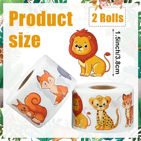 1200 Pcs Safari Animal Stickers Roll 1.5" Cartoon Jungle Animal Sticker Labels 16 Designs Self-Adhesive Cute Zoo Animals Incentive Decals for School Classroom Teacher Reward Envelopes Gift Party Decor in Saudi Arabia