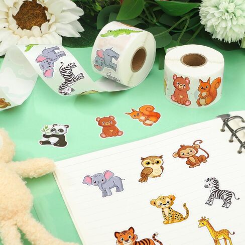 1200 Pcs Safari Animal Stickers Roll 1.5" Cartoon Jungle Animal Sticker Labels 16 Designs Self-Adhesive Cute Zoo Animals Incentive Decals for School Classroom Teacher Reward Envelopes Gift Party Decor in Saudi Arabia