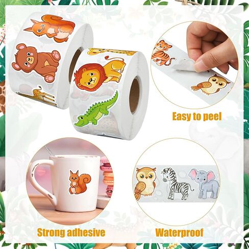 1200 Pcs Safari Animal Stickers Roll 1.5" Cartoon Jungle Animal Sticker Labels 16 Designs Self-Adhesive Cute Zoo Animals Incentive Decals for School Classroom Teacher Reward Envelopes Gift Party Decor in Saudi Arabia