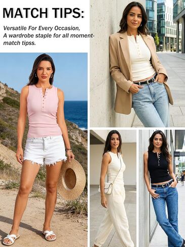 Prettywear بلا أكمام هينلي تانك القمم للنساء مضلع راسيرباك زر صالح عادية الأساسية 2026 الربيع الصيف ملابس عصرية in Kuwait