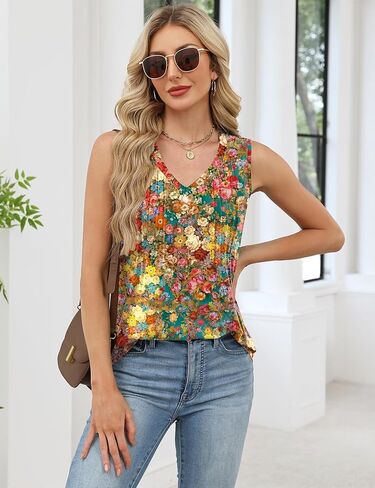 LOMON Tank Tops for Women Loose Fit V Neck Sleeveless Shirts 2026 Fashion Summer Clothes S-3XL in Saudi Arabia
