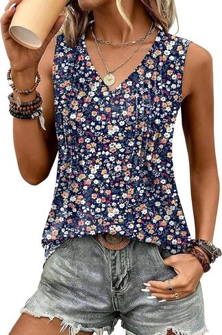 LOMON Tank Tops for Women Loose Fit V Neck Sleeveless Shirts 2026 Fashion Summer Clothes S-3XL in Saudi Arabia