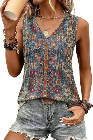 LOMON Tank Tops for Women Loose Fit V Neck Sleeveless Shirts 2026 Fashion Summer Clothes S-3XL in Saudi Arabia
