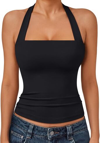 Trendy Queen Womens Halter Tank Tops - Square Neck Sleeveless Going Out & Vacation Tops in Saudi Arabia