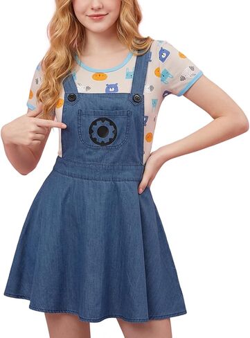 CutiePlusU Button Crotch Onesie Adult Romper Bodysuit Costume- Despicable Denim Overalls Skirt Set in Saudi Arabia