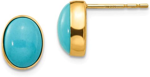 14K Real Yellow Gold Bezel Set Oval Turquoise Post Stud Earrings in Saudi Arabia
