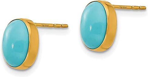 14K Real Yellow Gold Bezel Set Oval Turquoise Post Stud Earrings in Saudi Arabia