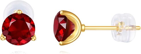 Solid 14K Yellow Gold Round Birthstone Stud Earrings for Women Created 6mm Gemstone Prong Cluster Earrings Fine Jewelry Gifts for Mom Wife Her Christmas Birthday in Kuwait