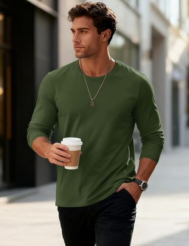 Men’s Long Sleeve T-Shirts Lightweight Moisture Wicking Classic Basic Plain Soft Shirts in Saudi Arabia