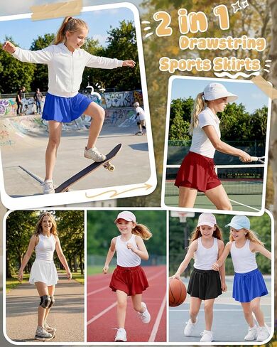 4 Pack Girl's Athletic Flowy Shorts Kids Butterfly Short with Pockets 2 in 1 Drawstring Sports Skirts for 5-14 Years in Saudi Arabia