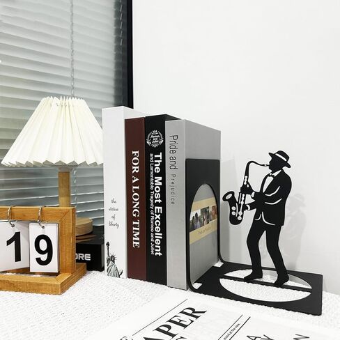 Jazz Band Metal Bookends, Music Bookends, Musical Instrument Book Ends, Singer and Saxophone Player Shelf Decor, Musician Book Stand, Black Book Holders for Home Office in Kuwait