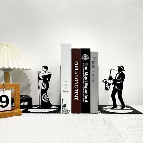 Jazz Band Metal Bookends, Music Bookends, Musical Instrument Book Ends, Singer and Saxophone Player Shelf Decor, Musician Book Stand, Black Book Holders for Home Office in Kuwait