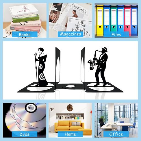 Jazz Band Metal Bookends, Music Bookends, Musical Instrument Book Ends, Singer and Saxophone Player Shelf Decor, Musician Book Stand, Black Book Holders for Home Office in Kuwait