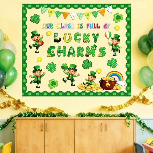 60 قطعة من ديكورات لوحة إعلانات عيد القديس باتريك، قطع عملة ذهبية من Leprechaun Shamrock Clover لتزيين يوم القديس باتريك، صفنا مليء بالسحر المحظوظ لديكور جدار السبورة في الفصل الدراسي in Kuwait