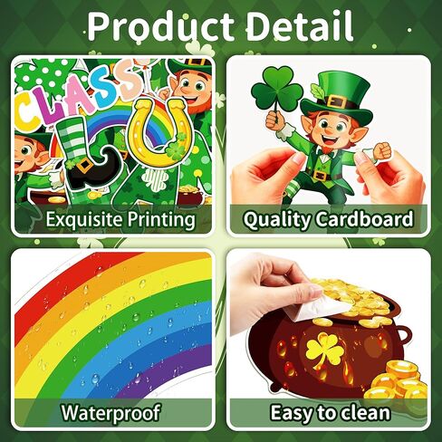 60 قطعة من ديكورات لوحة إعلانات عيد القديس باتريك، قطع عملة ذهبية من Leprechaun Shamrock Clover لتزيين يوم القديس باتريك، صفنا مليء بالسحر المحظوظ لديكور جدار السبورة في الفصل الدراسي in Kuwait
