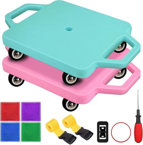 2 Pcs Sports Scooter Board with Handles,Sitting Scooter Board for Kids Children Gym Indoor Outdoor Activities，Equipped with Various Skateboard Accessories in Kuwait