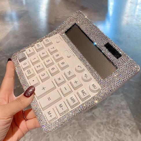Bling Desk Calculator Large 12 Digit Display, Glitter Dual Power Basic Calculator Desktop, Big Button for Office, Business, Home and School in Saudi Arabia