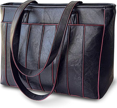 حقيبة كمبيوتر محمول للنساء - حقيبة عمل من الجلد النباتي مقاس 14 بوصة مع سحاب وحجرة مبطنة - حقيبة يد كتف منظمة in Kuwait