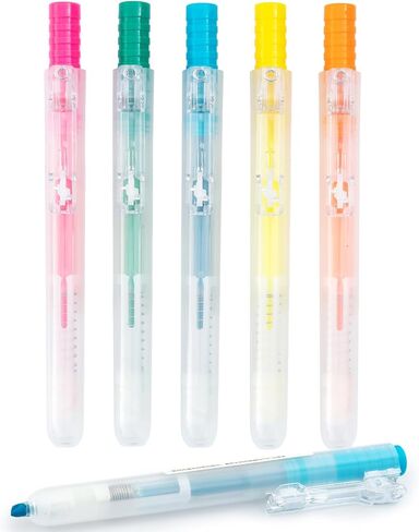 M&G Retractable Highlighters, 5 Pack Bright Chisel Tip Highlighter Pens, No-Bleed Quick-Dry Marker Set in Assorted Colors, Cute Aesthetic Study Supplies & Accessories for Journaling, Bible, School in Saudi Arabia