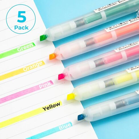 M&G Retractable Highlighters, 5 Pack Bright Chisel Tip Highlighter Pens, No-Bleed Quick-Dry Marker Set in Assorted Colors, Cute Aesthetic Study Supplies & Accessories for Journaling, Bible, School in Saudi Arabia