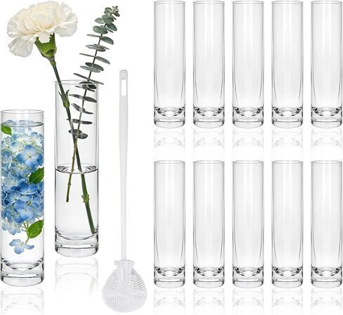 مزهريات Brajttt بطول 7.48 بوصة للزهور، مزهرية أسطوانية زجاجية 12 قطعة، مزهرية برعم وردة واحدة لديكور الأحداث، مزهريات برعم بكميات كبيرة لقطع الزفاف المركزية، ديكور مكتب جمالي منزلي، ديكورات الحفلات in Kuwait