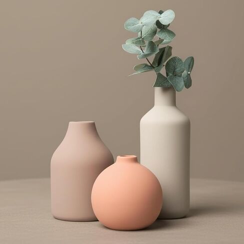 Ceramic Vase Set of 3 - Modern Farmhouse Decorative Vases for Home Decor. Boho, Rustic Vase, Small Neutral Pottery Vase Sets for Table, Shelf, Entryway, Living Room, Kitchen, Bedroom, Bathroom, Office in Saudi Arabia