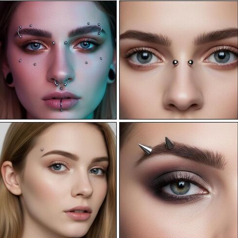 Fake Piercing Fake Eyebrow Ring, Fakes Lip Labret Studs Replacement Balls Spike with 100 Pcs Sticker and 1 tweezer Non Piercing Lip Ring Hoop Stick Clip on Earring Cuffs Fakes Nose Ring(Silver) in Saudi Arabia