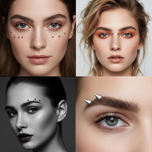 Fake Piercing Fake Eyebrow Ring, Fakes Lip Labret Studs Replacement Balls Spike with 100 Pcs Sticker and 1 tweezer Non Piercing Lip Ring Hoop Stick Clip on Earring Cuffs Fakes Nose Ring(Silver) in Saudi Arabia