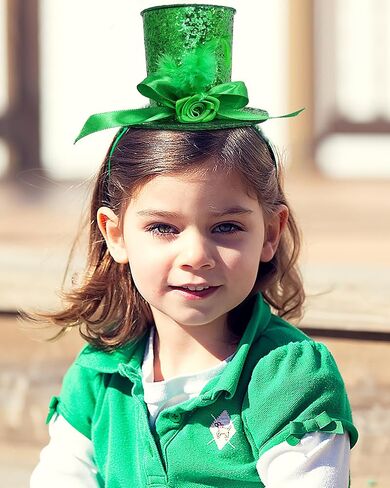 St. Patrick's Day Mini Top Hat Headband, Green Bow with Feathers and Rose, St Leprechaun Top Hat Headbands Irish Festival Hair Accessory in Saudi Arabia