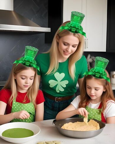 St. Patrick's Day Mini Top Hat Headband, Green Bow with Feathers and Rose, St Leprechaun Top Hat Headbands Irish Festival Hair Accessory in Saudi Arabia