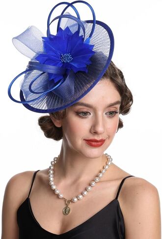 SAFERIN Elegant Women's Fascinator Hat with Veil and Feather Hair Clip Headpiece for Weddings Tea Party in Saudi Arabia