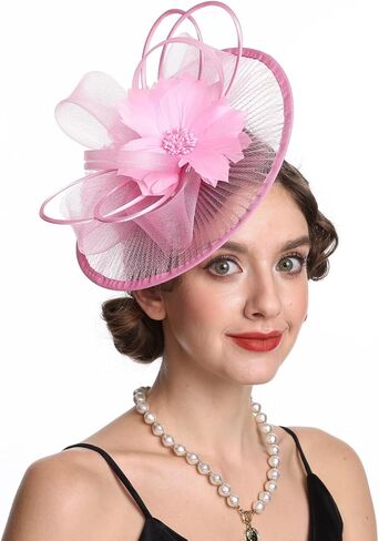 SAFERIN Elegant Women's Fascinator Hat with Veil and Feather Hair Clip Headpiece for Weddings Tea Party in Saudi Arabia
