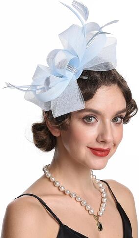 SAFERIN Elegant Women's Fascinator Hat with Veil and Feather Hair Clip Headpiece for Weddings Tea Party in Saudi Arabia